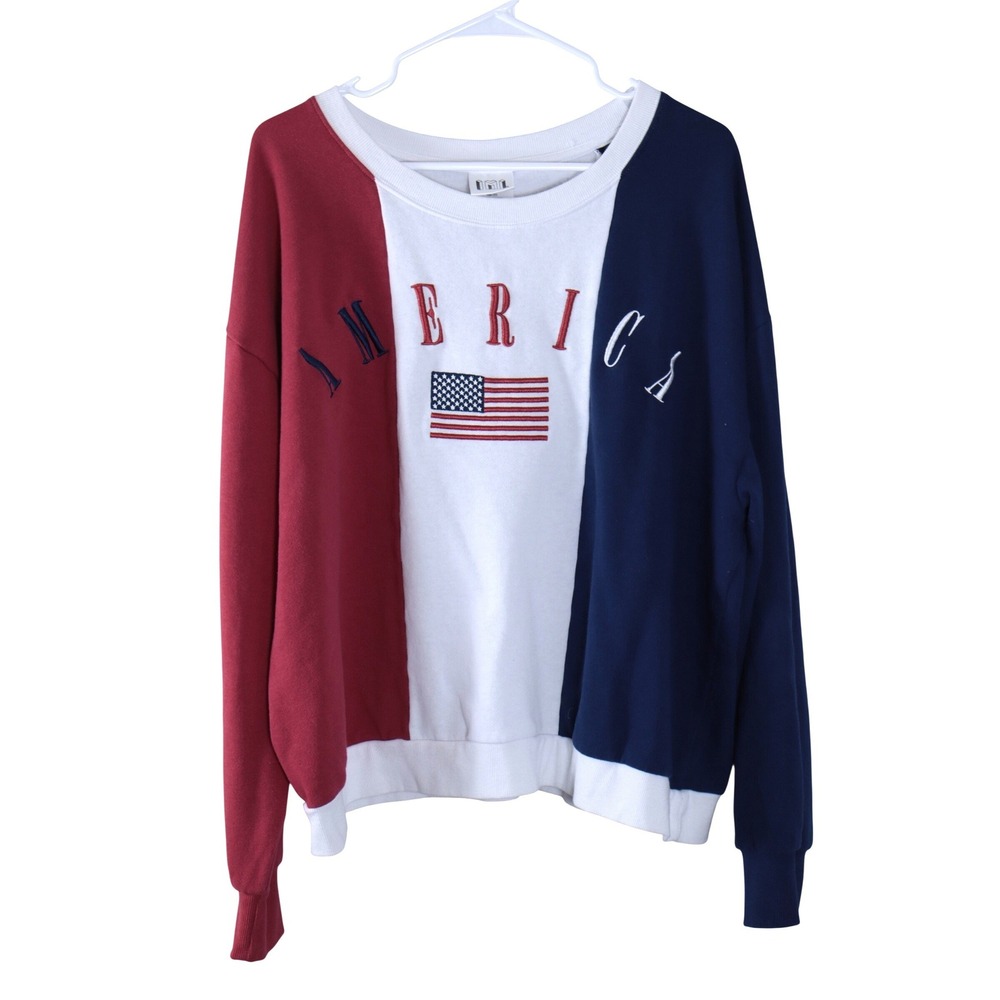 IML American Flag Fleece Sweatshirt XL Red White Blue Embroidered Pullover